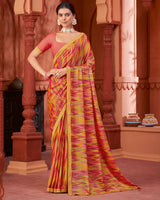 Vishal Prints Peach Printed Brasso Saree With Fancy Border