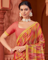 Vishal Prints Peach Printed Brasso Saree With Fancy Border