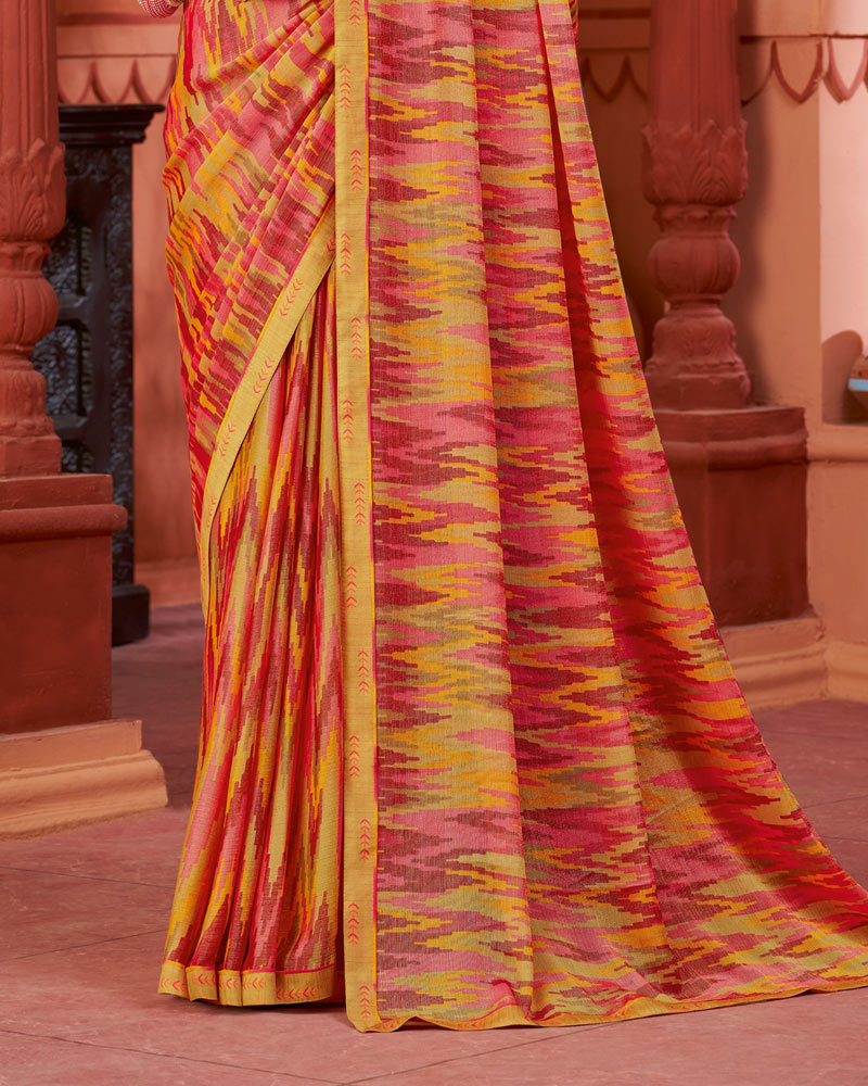 Vishal Prints Peach Printed Brasso Saree With Fancy Border