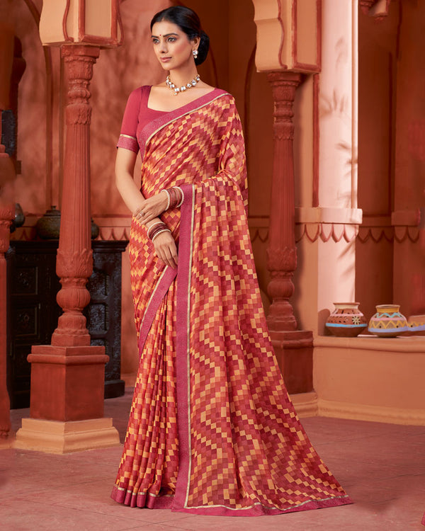 Vishal Prints Fuzzy Brown Printed Brasso Saree With Fancy Border