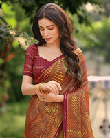 Vishal Prints Brown Printed Brasso Saree With Fancy Border