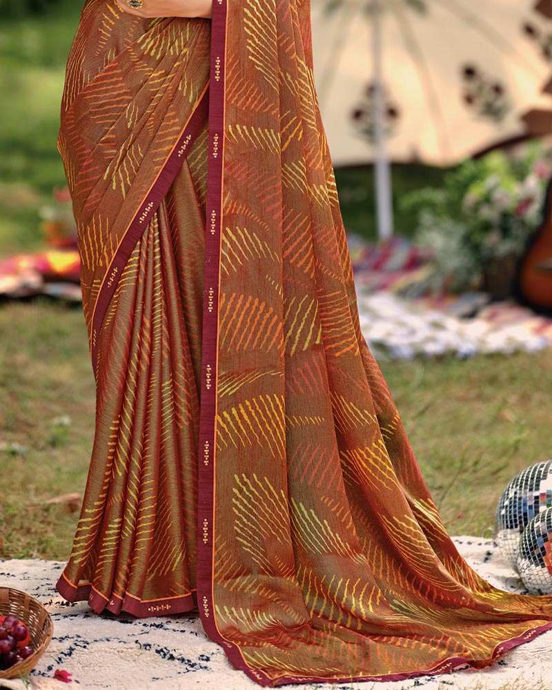 Vishal Prints Brown Printed Brasso Saree With Fancy Border