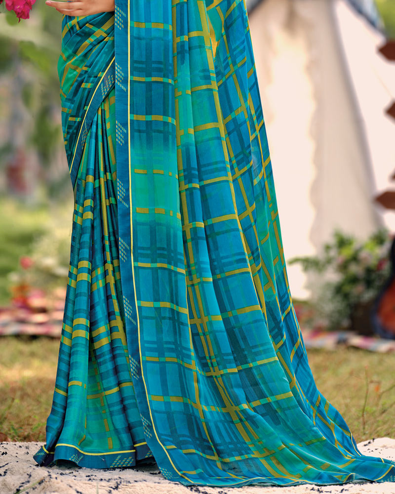 Vishal Prints Blue Printed Brasso Saree With Fancy Border