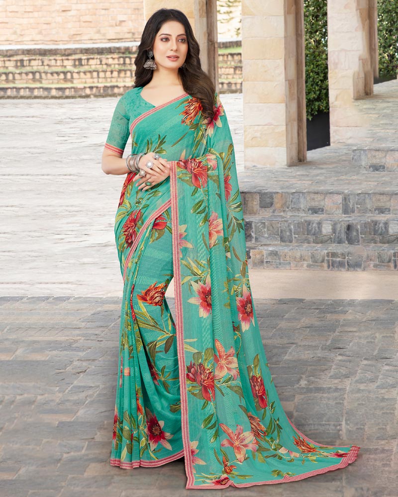 Vishal Prints Light Sea Green Digital Print Georgette Patterned Saree