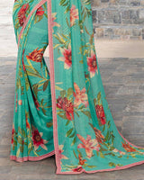 Vishal Prints Light Sea Green Digital Print Georgette Patterned Saree