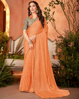 Vishal Prints Rajah Orange Designer Chiffon Saree With Diamond Work And Fancy Piping