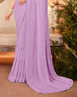 Vishal Prints Lavender Designer Chiffon Saree With Diamond Work And Fancy Piping