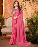 Vishal Prints Rosy Pink Designer Chiffon Saree With Diamond Work And Fancy Piping