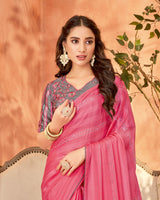 Vishal Prints Rosy Pink Designer Chiffon Saree With Diamond Work And Fancy Piping