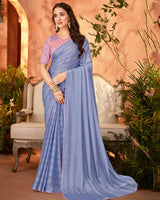 Vishal Prints Bluish Grey Designer Chiffon Saree With Diamond Work And Fancy Piping