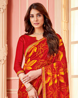 Vishal Prints Dark Red Printed Chiffon Saree With Fancy Border