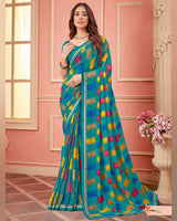 Vishal Prints Teal Green Printed Chiffon Saree With Fancy Border