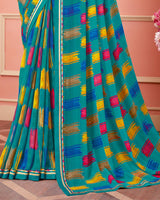 Vishal Prints Teal Green Printed Chiffon Saree With Fancy Border