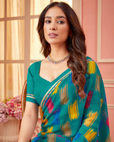 Vishal Prints Teal Green Printed Chiffon Saree With Fancy Border