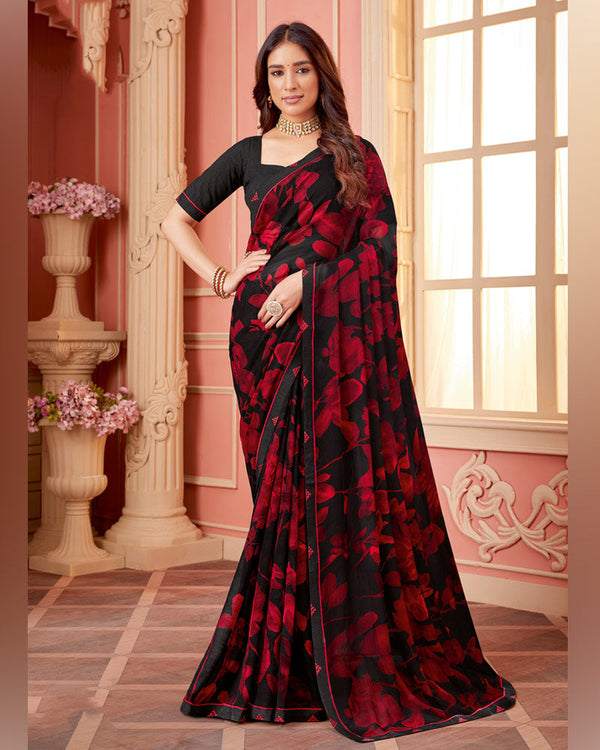 Vishal Prints Black Printed Chiffon Saree With Fancy Border