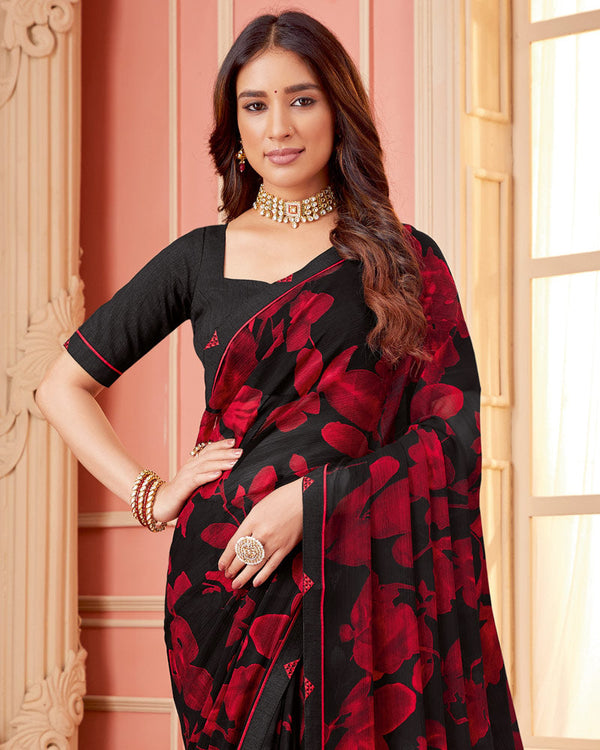 Vishal Prints Black Printed Chiffon Saree With Fancy Border