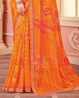 Vishal Prints Orange Printed Chiffon Saree With Fancy Border