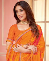 Vishal Prints Orange Printed Chiffon Saree With Fancy Border