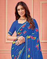 Vishal Prints Azure Blue Printed Chiffon Saree With Fancy Border