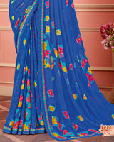 Vishal Prints Azure Blue Printed Chiffon Saree With Fancy Border