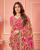 Vishal Prints Dark Pink Printed Chiffon Saree With Fancy Border