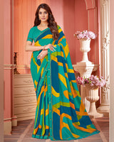 Vishal Prints Aqua Green Printed Chiffon Saree With Fancy Border