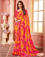 Vishal Prints Amaranth Pink Printed Chiffon Saree With Fancy Border