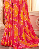 Vishal Prints Amaranth Pink Printed Chiffon Saree With Fancy Border