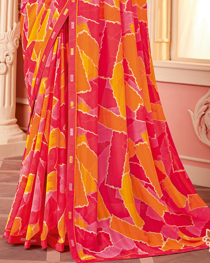 Vishal Prints Amaranth Pink Printed Chiffon Saree With Fancy Border