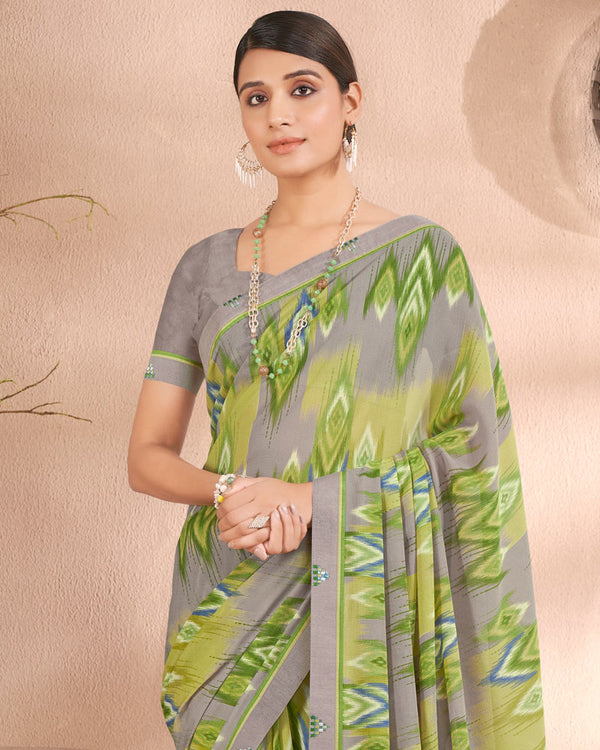 Vishal Prints Dusty Grey Printed Georgette Saree With Fancy Border