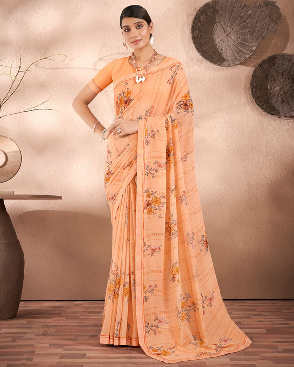 Vishal Prints Pastel Orange Printed Georgette Saree With Fancy Border