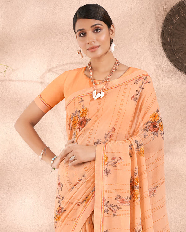 Vishal Prints Pastel Orange Printed Georgette Saree With Fancy Border