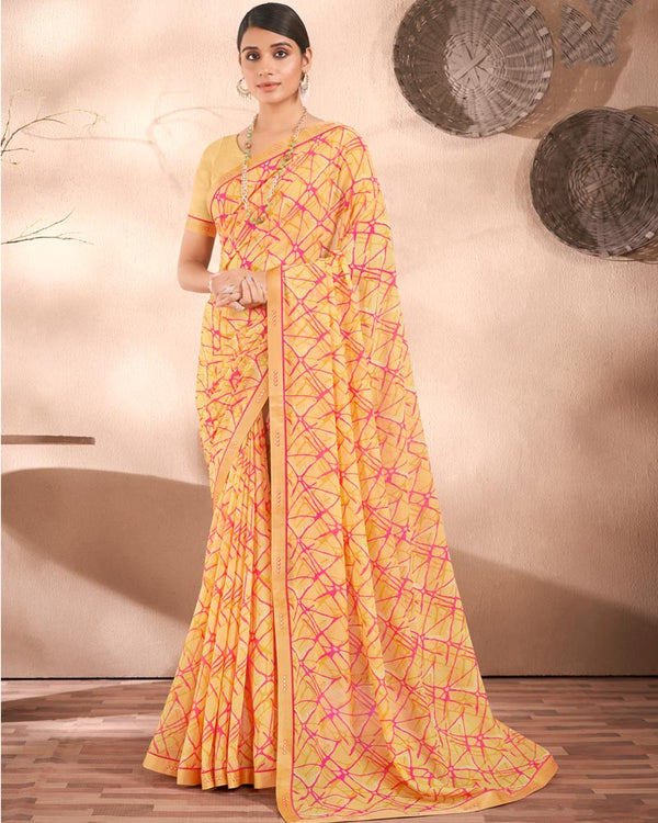 Vishal Prints Pastel Yellow Printed Georgette Saree With Fancy Border