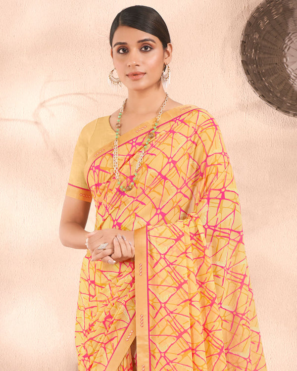 Vishal Prints Pastel Yellow Printed Georgette Saree With Fancy Border