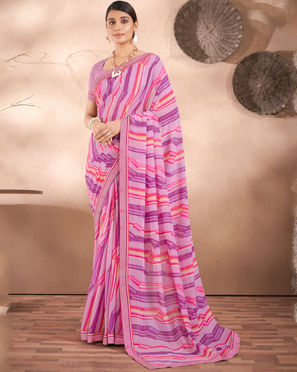 Vishal Prints Pastel Magenta Printed Georgette Saree With Fancy Border