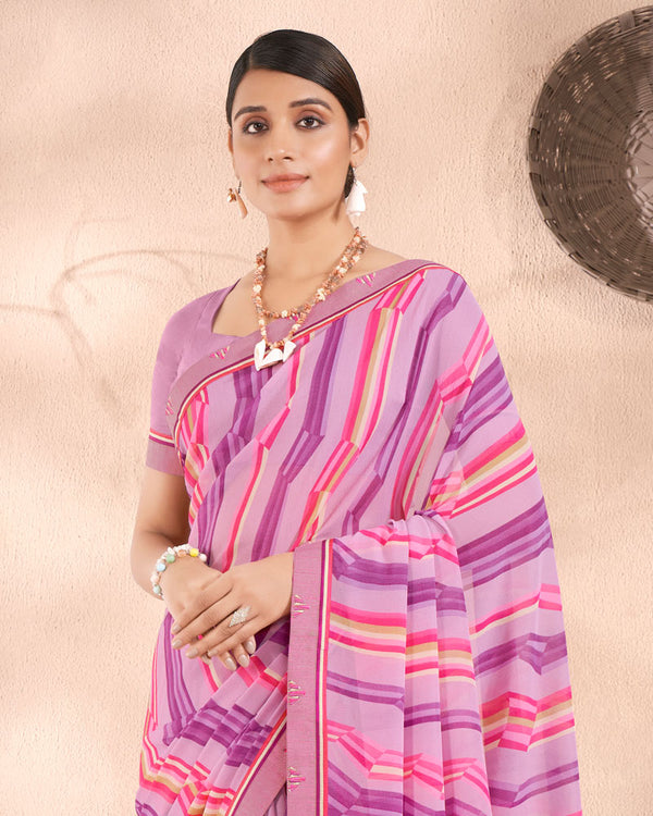 Vishal Prints Pastel Magenta Printed Georgette Saree With Fancy Border