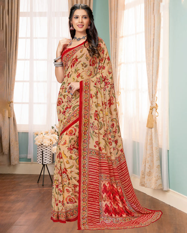 Vishal Prints Very Light Brown Digital Print Georgette Saree