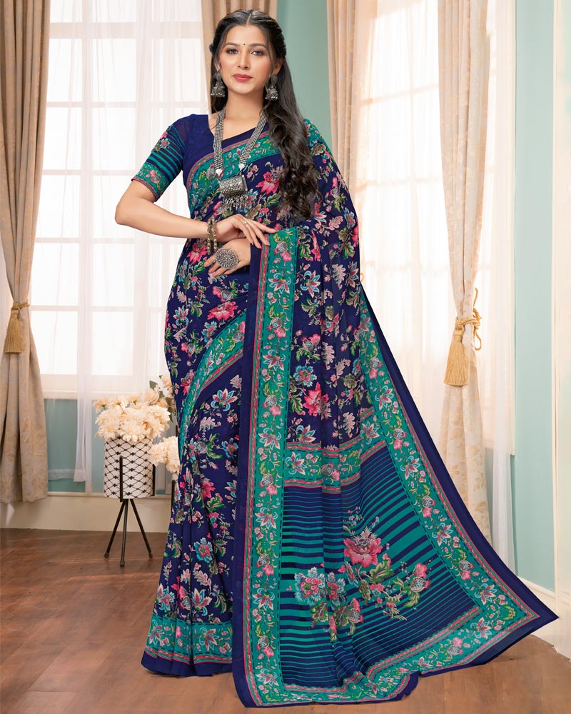 Vishal Prints Blue Digital Print Georgette Saree