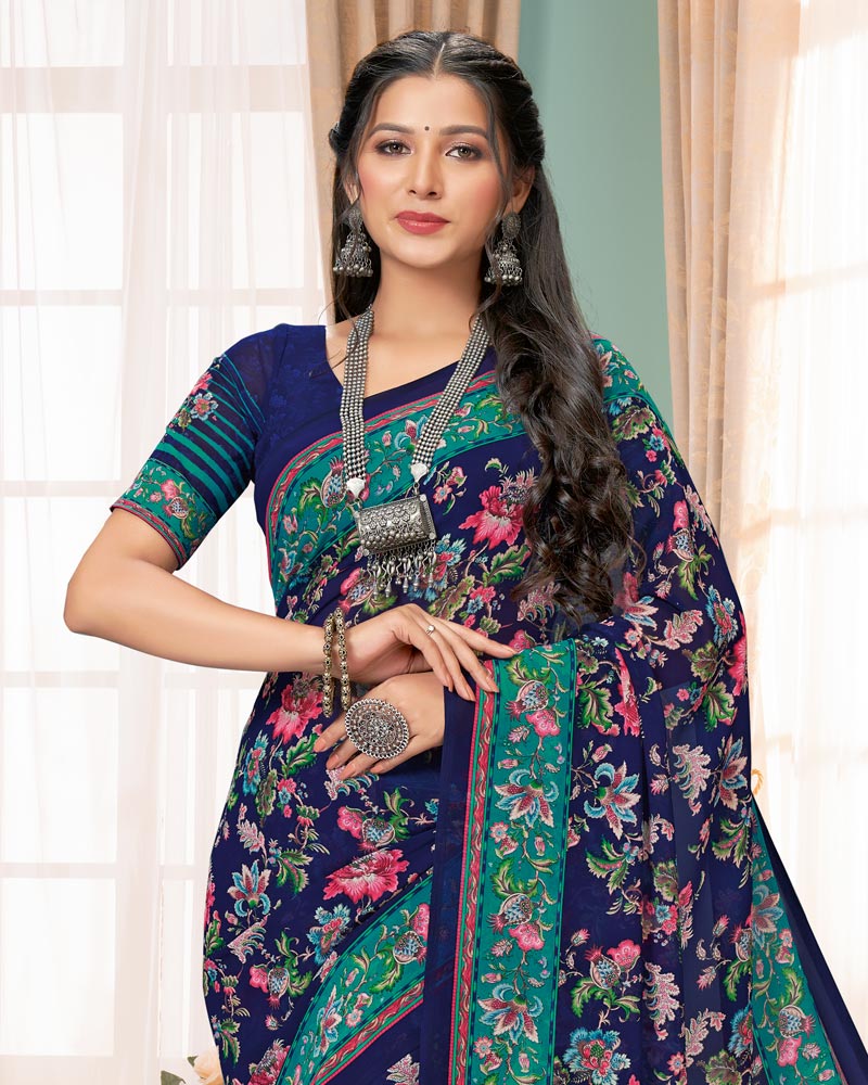 Vishal Prints Blue Digital Print Georgette Saree