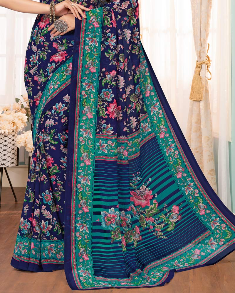 Vishal Prints Blue Digital Print Georgette Saree