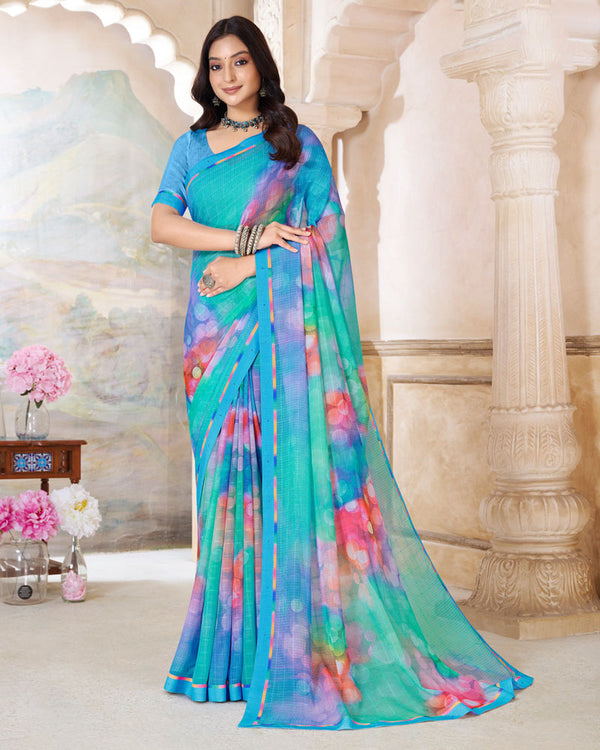 Vishal Prints Havelock Blue Printed Patterned Georgette Saree With Fancy Border