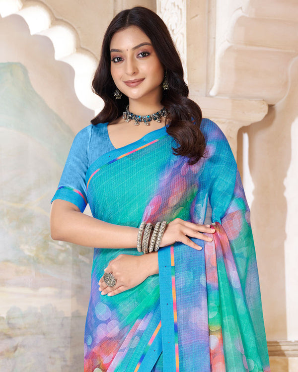 Vishal Prints Havelock Blue Printed Patterned Georgette Saree With Fancy Border