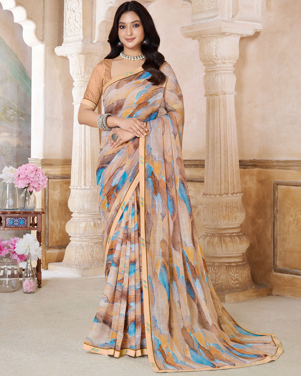 Vishal Prints Pastel Brown Printed Patterned Georgette Saree With Fancy Border