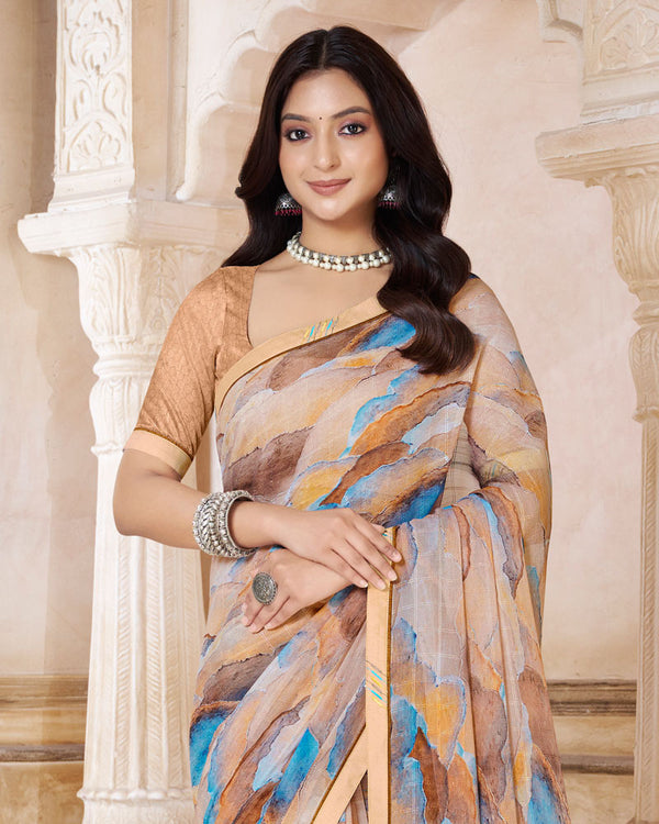 Vishal Prints Pastel Brown Printed Patterned Georgette Saree With Fancy Border