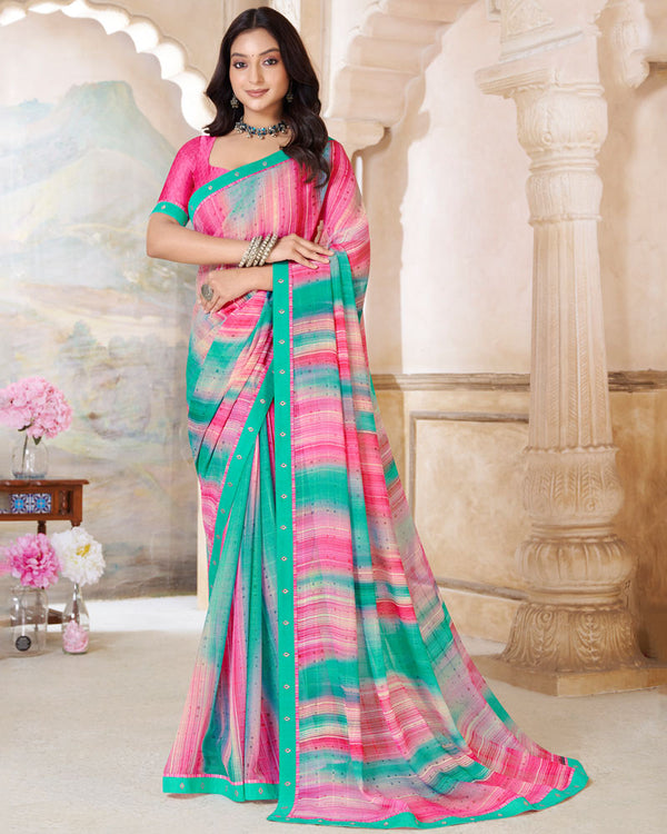 Vishal Prints Blush Pink Printed Patterned Georgette Saree With Fancy Border