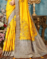 Vishal Prints Yellow Dola Silk Weaving Work Saree With Border And Tassel