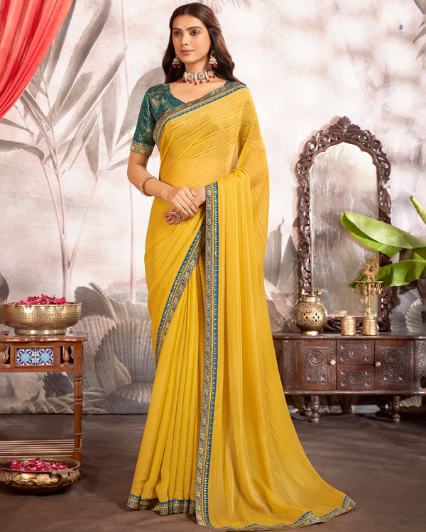 Vishal Prints Light Mustard Printed Fancy Chiffon Saree With Foil Print And Border