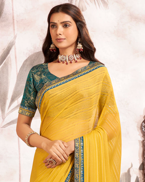 Vishal Prints Light Mustard Printed Fancy Chiffon Saree With Foil Print And Border