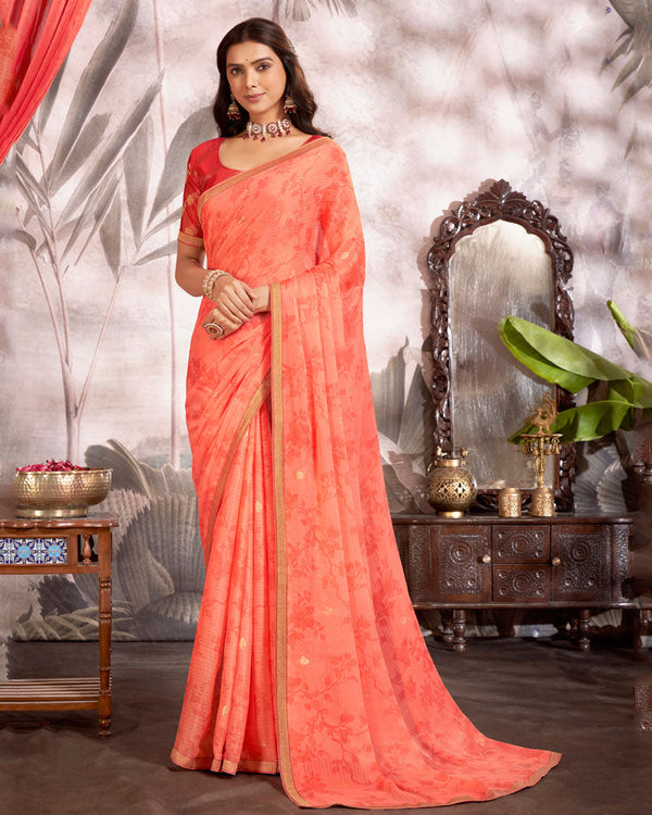 Vishal Prints Coral Printed Fancy Chiffon Saree With Foil Print And Border