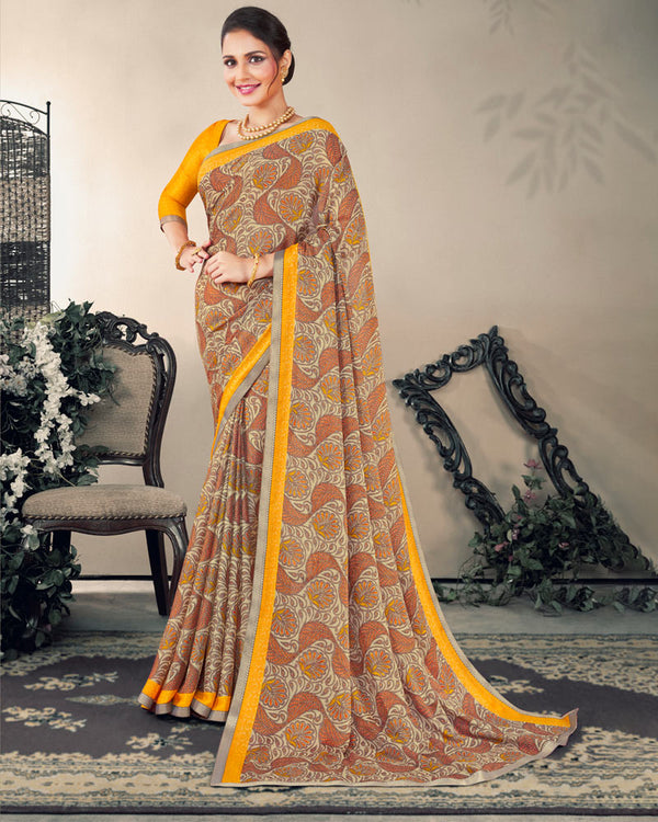 Vishal Prints Beige Printed Criva Crepe Saree With Fancy Border